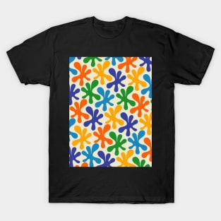 Colorful Whimsical Blue Amoeba Dance Contemporary Abstract Pattern T-Shirt